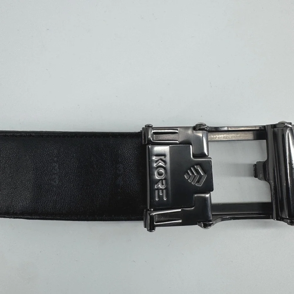 Kore Essentials Mens Ratchet Belt Black Vegan Leather 35 Nylon Gunmetal Buckle